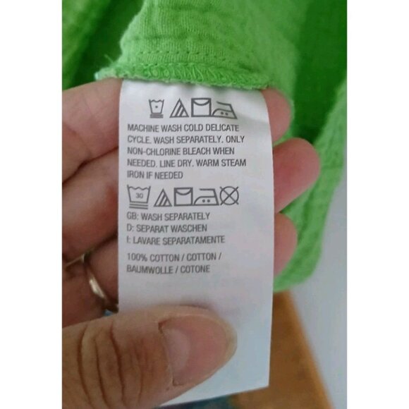 Belle Beach Kim Gravel Button Down Gauzy Shirt Size Large Green S/S Tie Front - Picture 6 of 9